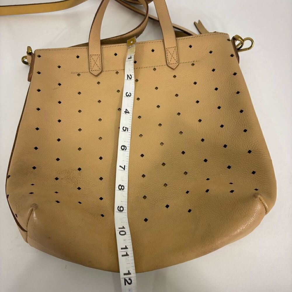 Madewell Beige Perforated Leather Transport Tote Bag Purse with Crossbody Strap - Picture 8 of 8